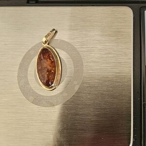 14 Gold Natural Honey Amber Teardrop Pendant.